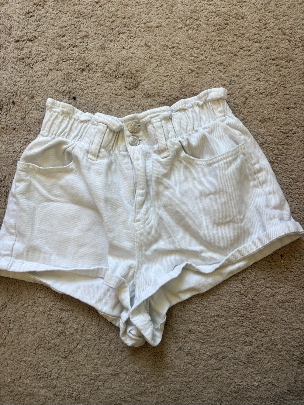 Forever 21 White High-Waist Paperbag Shorts